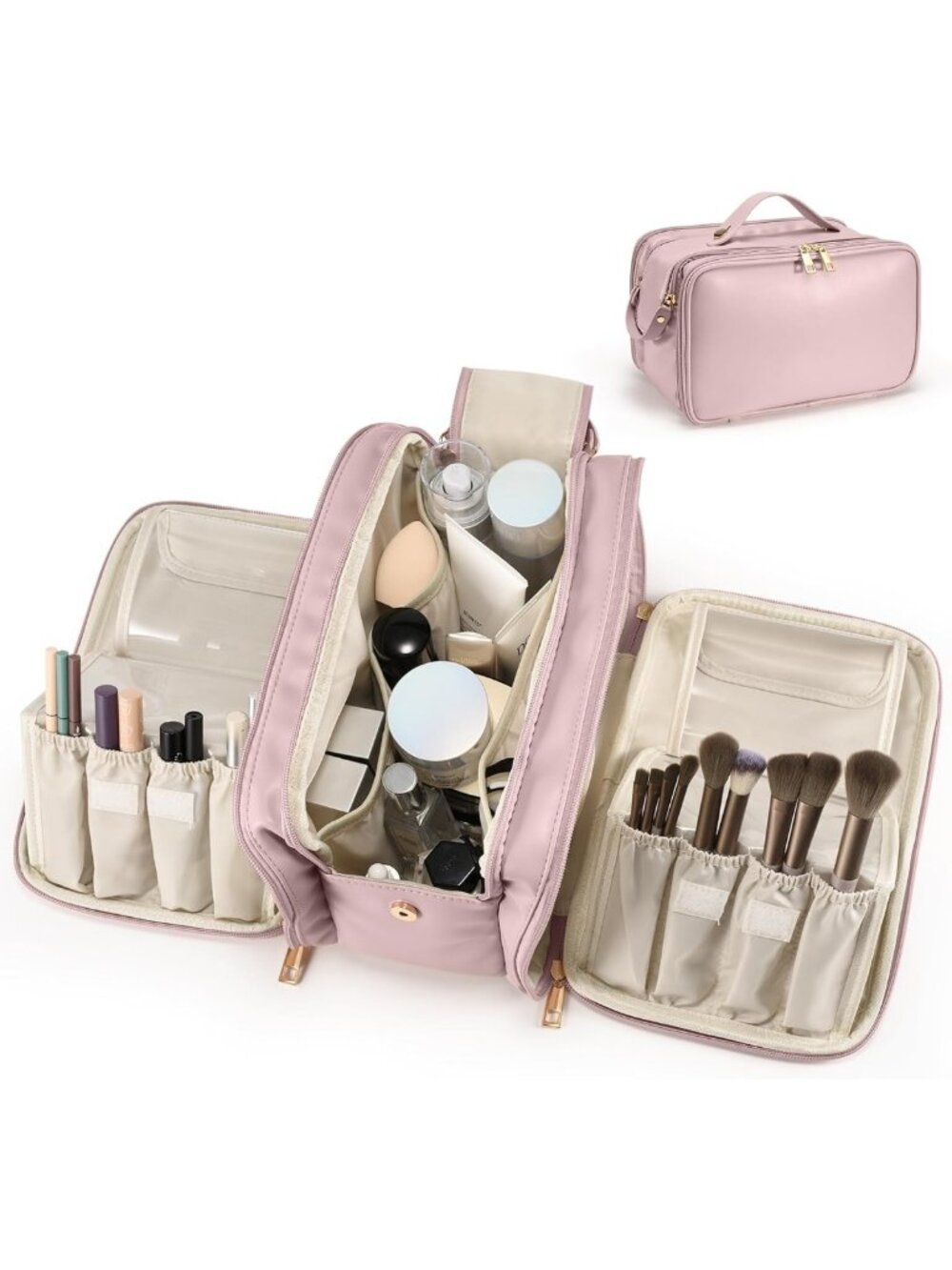 Large Capacity Pink Travel Makeup Bag | Women's Cosmetic Organizer & Storage